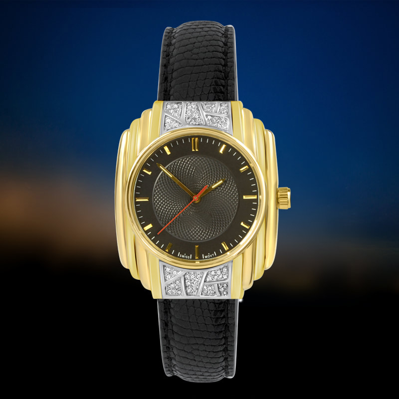 Gents luxury watch in solid yellow gold with sparkling diamonds 